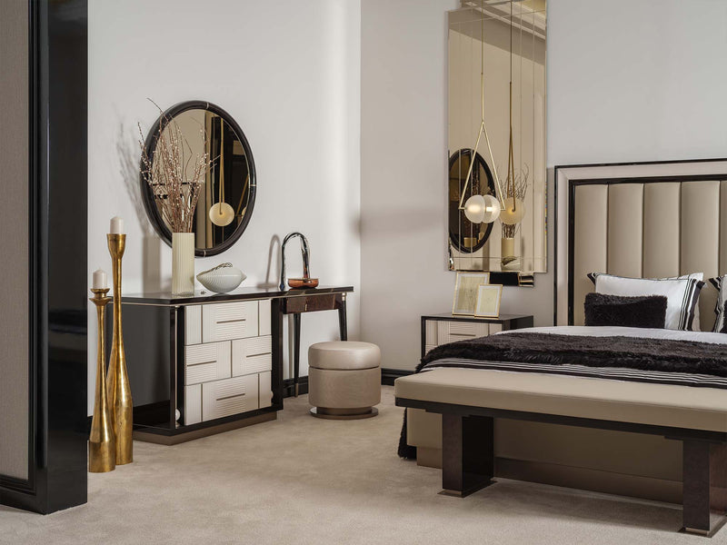 Senato Bedroom (Queen Frame With Headboard & Dresser With Mirror & Ottoman & 2 Nightstand & Bench) - 200-GAB-SEN-QB-SET