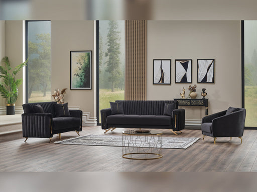 Senfoni 3-pieces (Sofa & Loveseat & Chair) Livingroom Set Black in Black - 101-SEN-LV900-321