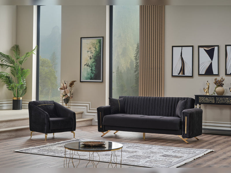 Senfoni 3-pieces (Sofa & Loveseat & Chair) Livingroom Set Black in Black - 101-SEN-LV900-321