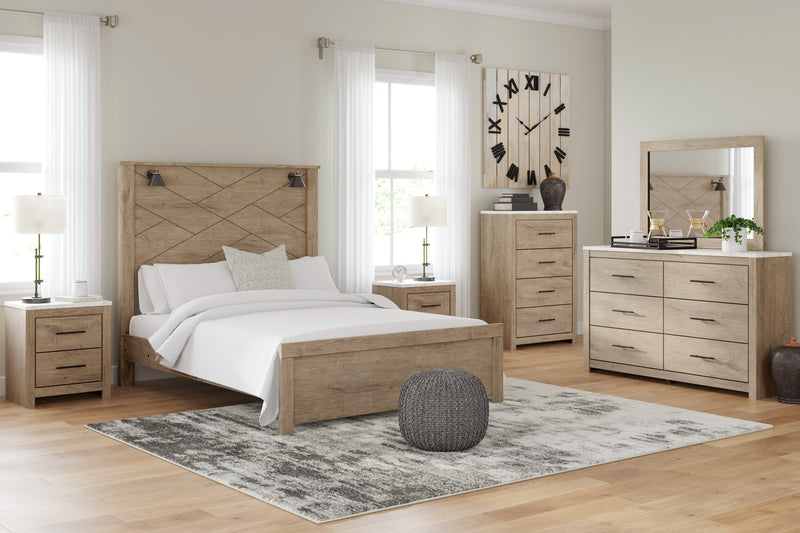Senniberg Light Brown/White Lighted Panel Bedroom Set - Gate FurnitureBedroom Set