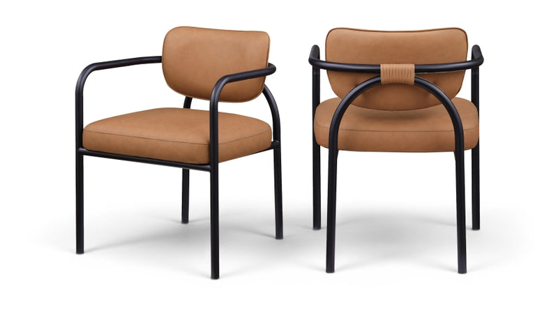 Serava Vegan Leather Upholstered Dining Chair in Cognac, Set of 2 - 77066Cognac-C