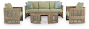 Serena Shores Outdoor Sofa and 2 Chairs with Coffee Table in Beige/Green - PKG023981