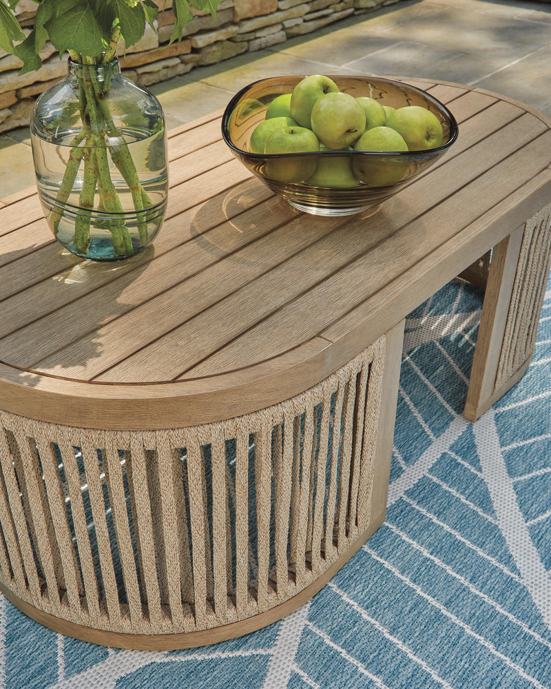 Serena Shores Outdoor Sofa and 2 Chairs with Coffee Table in Beige/Green - PKG023981