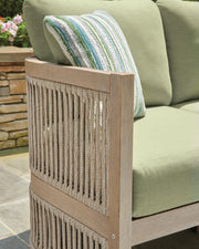 Serena Shores Outdoor Sofa and 2 Chairs with Coffee Table in Beige/Green - PKG023981