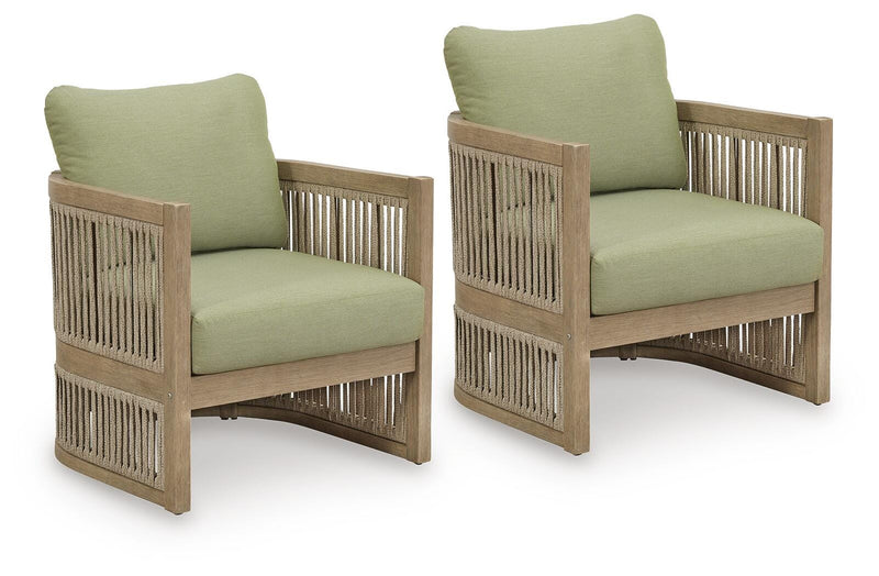 Serena Shores Outdoor Sofa and Chair in Beige/Green - PKG023980