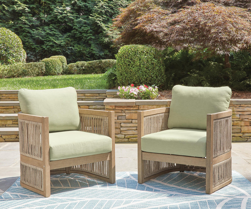 Serena Shores Outdoor Sofa and Chair in Beige/Green - PKG023980