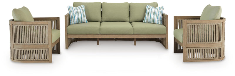 Serena Shores Outdoor Sofa and Chair in Beige/Green - PKG023980