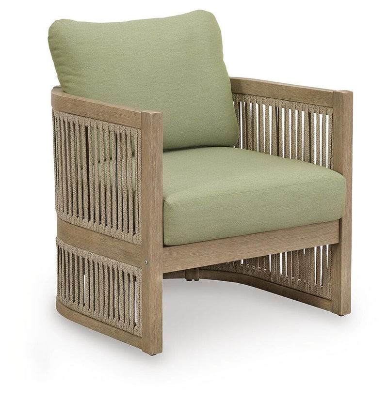Serena Shores Outdoor Sofa and Chair in Beige/Green - PKG023980