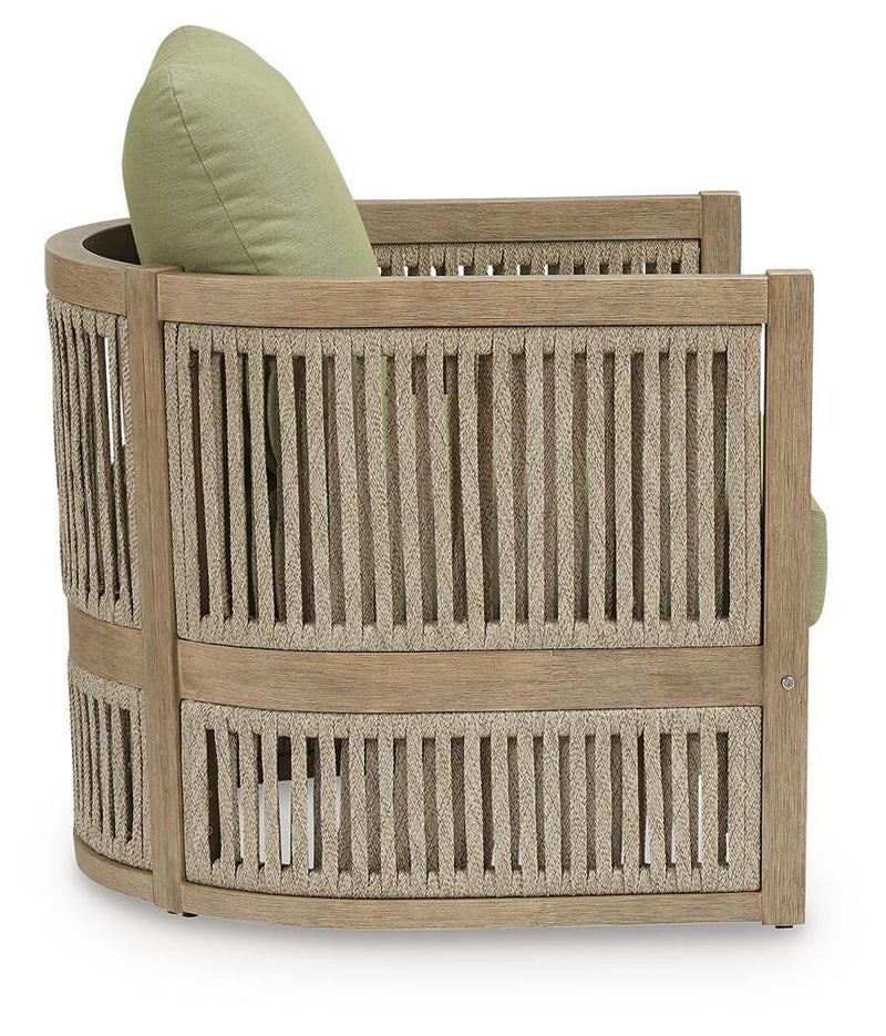 Serena Shores Outdoor Sofa and Chair in Beige/Green - PKG023980