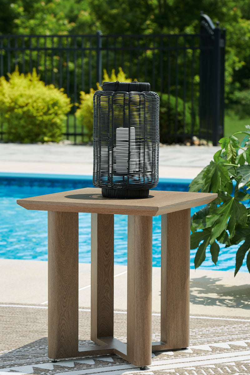 Serene Bay 2 Outdoor Lounge Chairs with End Table in Dark Brown/White from Ashley - Luna Furniture