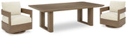 Serene Bay 2 Outdoor Lounge Chairs with End Table in Dark Brown/White from Ashley - Luna Furniture