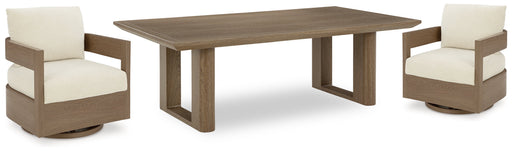 Serene Bay 2 Outdoor Lounge Chairs with End Table in Dark Brown/White from Ashley - Luna Furniture