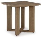 Serene Bay 2 Outdoor Lounge Chairs with End Table in Dark Brown/White from Ashley - Luna Furniture
