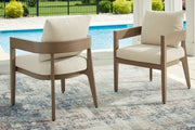 Serene Bay Dark Brown/White Outdoor Dining Arm Chair with Cushion (Set of 2) - P671-601A