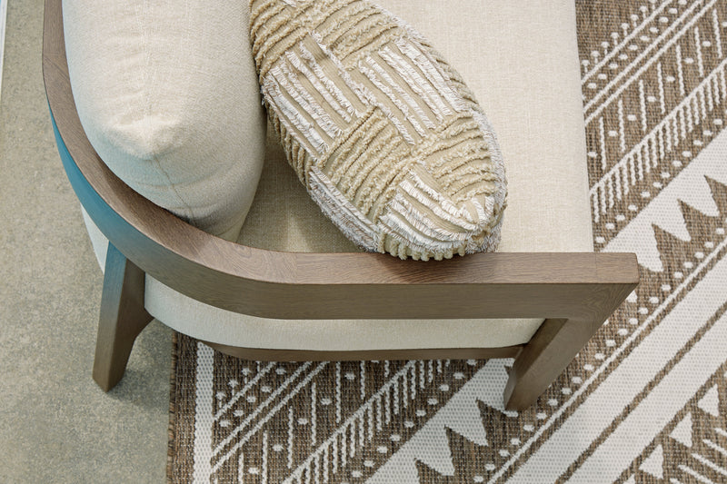 Serene Bay Dark Brown/White Outdoor Loveseat with Cushion - P671-835