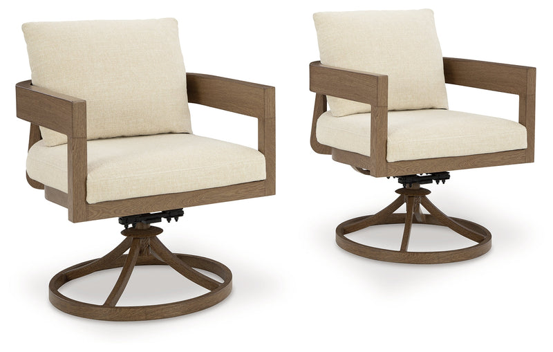 Serene Bay Dark Brown/White Outdoor Swivel Dining Chair with Cushion (Set of 2) - P671-602A