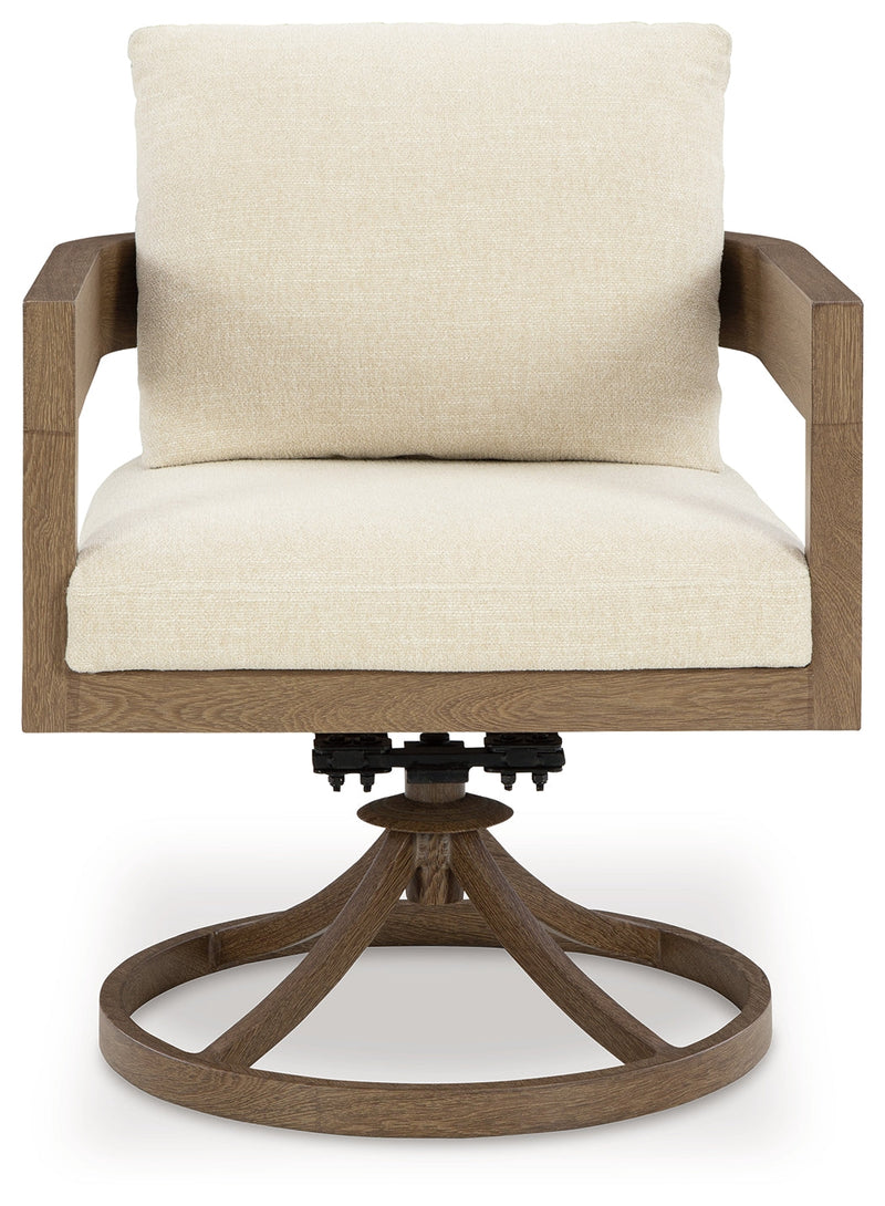Serene Bay Dark Brown/White Outdoor Swivel Dining Chair with Cushion (Set of 2) - P671-602A