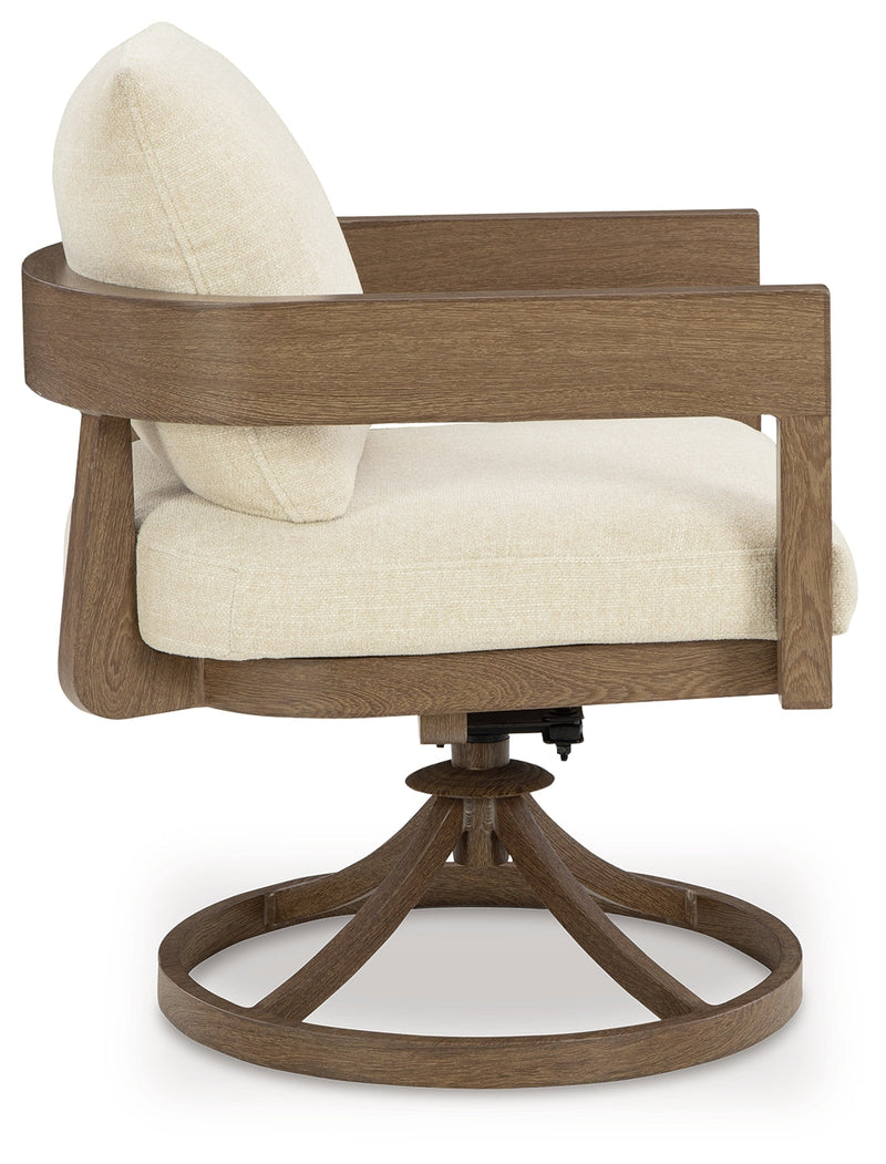 Serene Bay Dark Brown/White Outdoor Swivel Dining Chair with Cushion (Set of 2) - P671-602A
