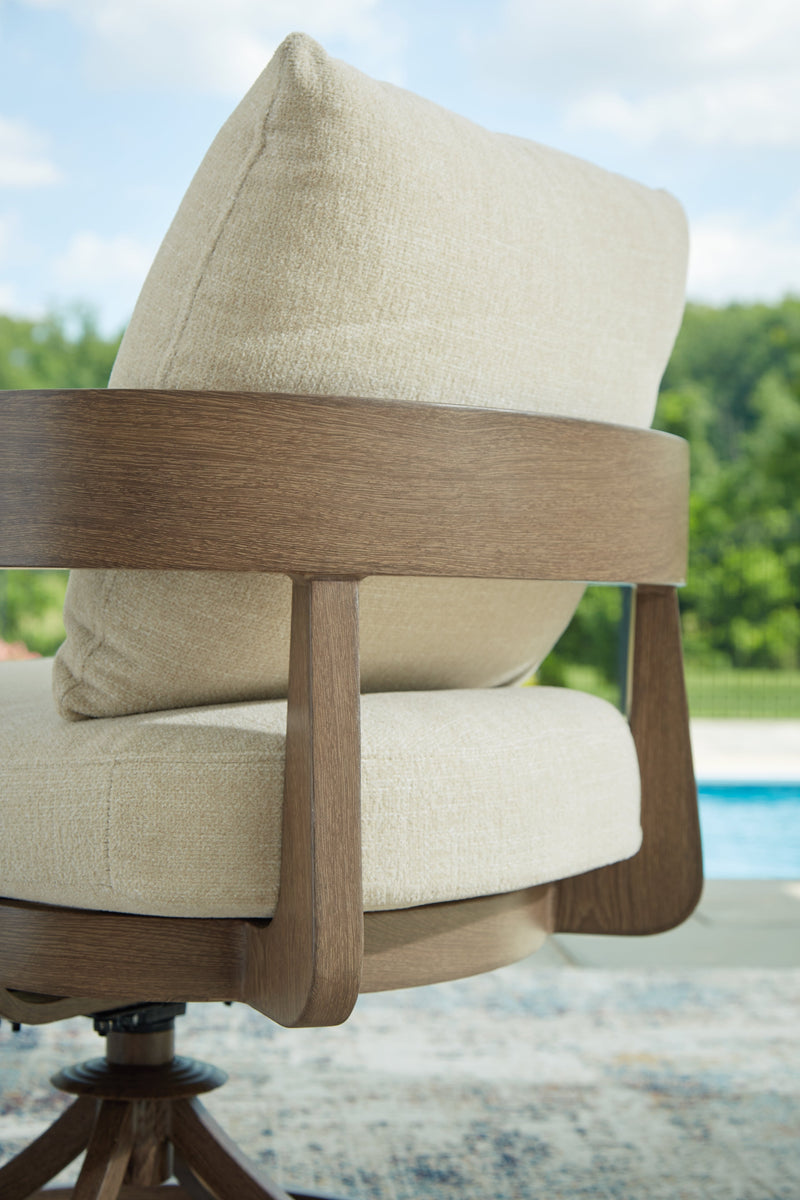 Serene Bay Dark Brown/White Outdoor Swivel Dining Chair with Cushion (Set of 2) - P671-602A