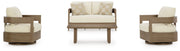 Serene Bay Outdoor Loveseat and 2 Chairs with Coffee Table in Dark Brown/White from Ashley - Luna Furniture