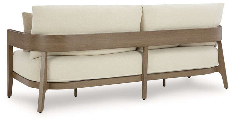 Serene Bay Outdoor Sofa and 2 Chairs with Coffee Table in Dark Brown/White from Ashley - Luna Furniture