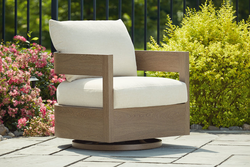 Serene Bay Outdoor Sofa and 2 Chairs with Coffee Table in Dark Brown/White from Ashley - Luna Furniture