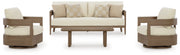 Serene Bay Outdoor Sofa and 2 Chairs with Coffee Table in Dark Brown/White from Ashley - Luna Furniture