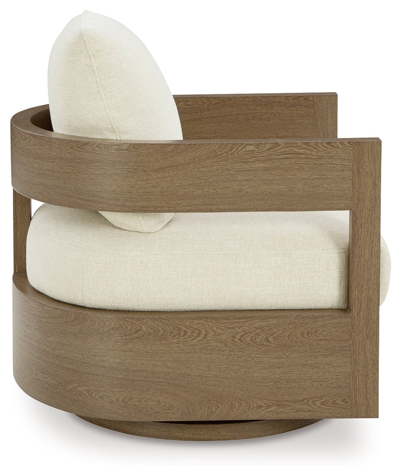 Serene Bay Outdoor Sofa and 2 Chairs with Coffee Table in Dark Brown/White from Ashley - Luna Furniture