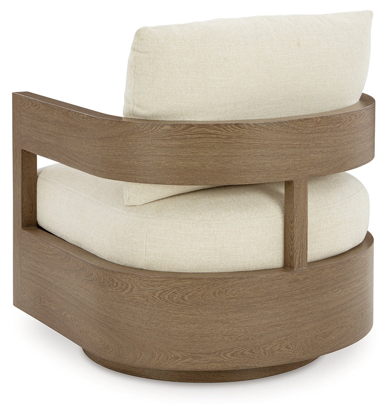 Serene Bay Outdoor Sofa and 2 Chairs with Coffee Table in Dark Brown/White from Ashley - Luna Furniture