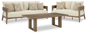 Serene Bay Outdoor Sofa and Loveseat with Coffee Table in Dark Brown/White from Ashley - Luna Furniture