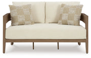 Serene Bay Outdoor Sofa and Loveseat with Coffee Table in Dark Brown/White from Ashley - Luna Furniture