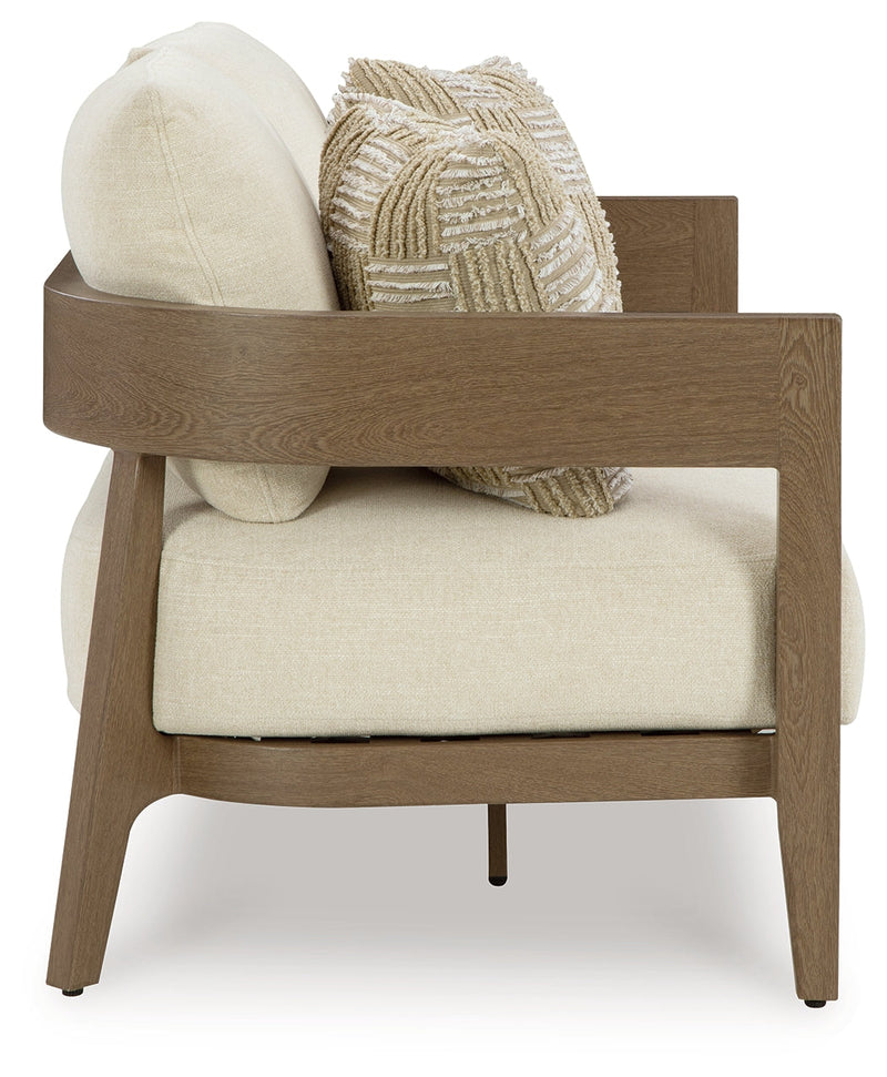 Serene Bay Outdoor Sofa and Loveseat with Coffee Table in Dark Brown/White from Ashley - Luna Furniture