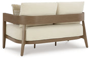 Serene Bay Outdoor Sofa and Loveseat with Coffee Table in Dark Brown/White from Ashley - Luna Furniture