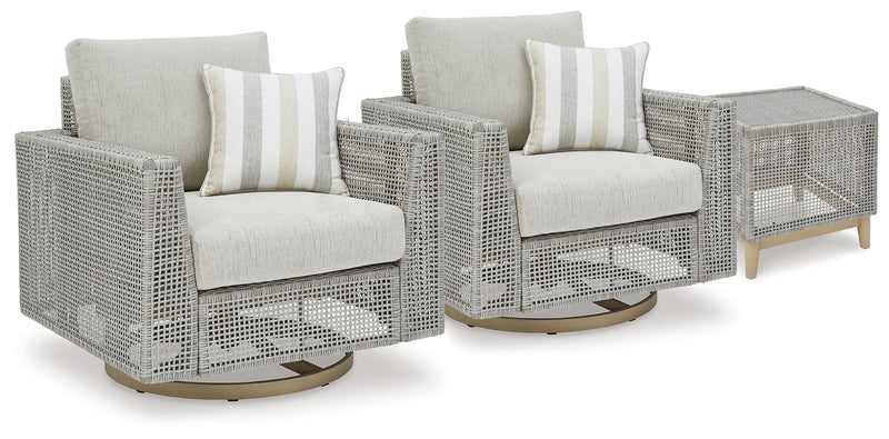 Seton Creek 2 Outdoor Lounge Chairs with End Table in Gray from Ashley - Luna Furniture