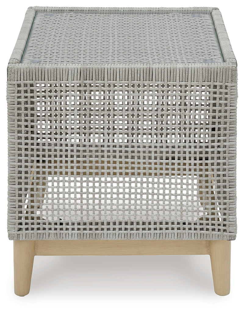 Seton Creek 2 Outdoor Lounge Chairs with End Table in Gray from Ashley - Luna Furniture