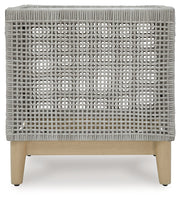 Seton Creek 2 Outdoor Lounge Chairs with End Table in Gray from Ashley - Luna Furniture