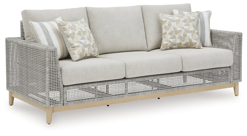 Seton Creek Outdoor Sofa and Loveseat with Coffee Table in Gray from Ashley - Luna Furniture