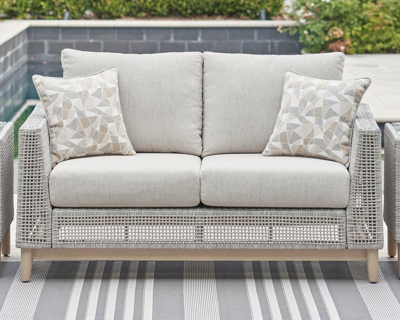 Seton Creek Outdoor Sofa and Loveseat with Coffee Table in Gray from Ashley - Luna Furniture