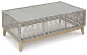 Seton Creek Outdoor Sofa and Loveseat with Coffee Table in Gray from Ashley - Luna Furniture