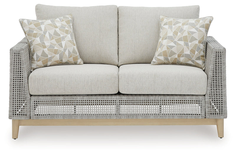 Seton Creek Outdoor Sofa and Loveseat with Coffee Table in Gray from Ashley - Luna Furniture