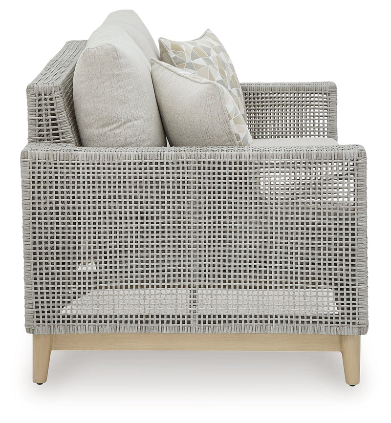 Seton Creek Outdoor Sofa and Loveseat with Coffee Table in Gray from Ashley - Luna Furniture