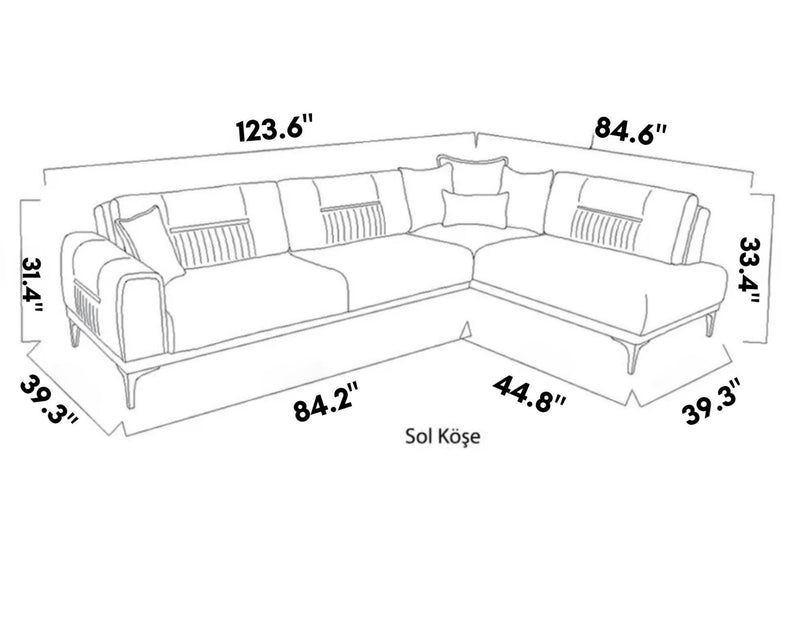 Seul Right Facing Sectional (Palma Grey) - 20SUL5L00400002