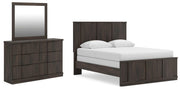 Shaehartin Queen Panel Bed, Dresser and Mirror in Dark Brown - PKG025251