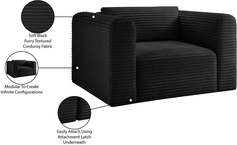 Shaggy Corduroy Performance Fabric Upholstered Accent Chair in Black - 641Black-Chair