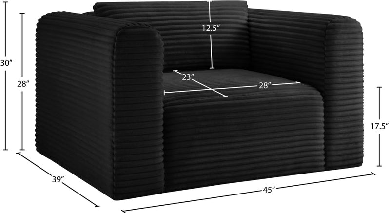 Shaggy Corduroy Performance Fabric Upholstered Accent Chair in Black - 641Black-Chair