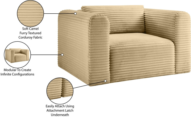 Shaggy Corduroy Performance Fabric Upholstered Accent Chair in Camel - 641Camel-Chair