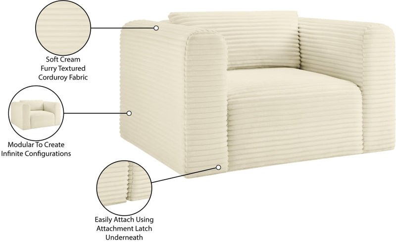 Shaggy Corduroy Performance Fabric Upholstered Accent Chair in Cream - 641Cream-Chair
