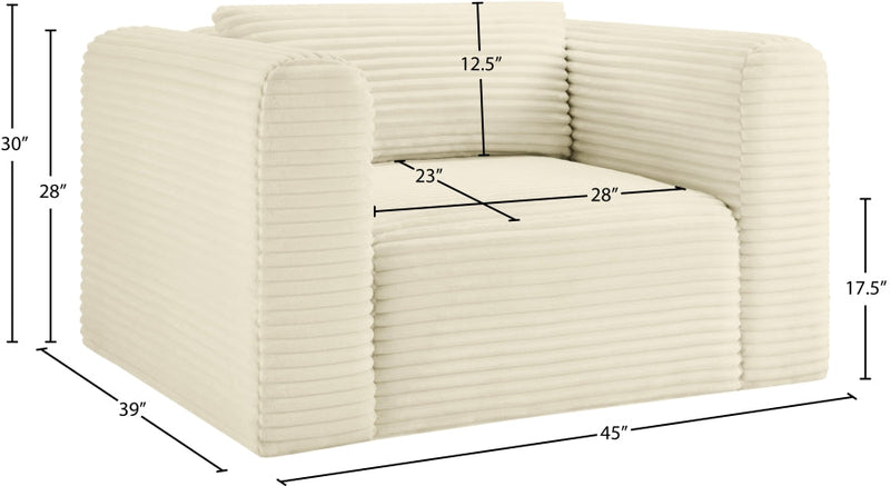 Shaggy Corduroy Performance Fabric Upholstered Accent Chair in Cream - 641Cream-Chair