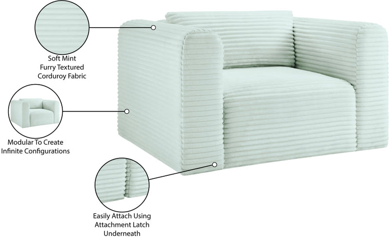 Shaggy Corduroy Performance Fabric Upholstered Accent Chair in Mint - 641Mint-Chair