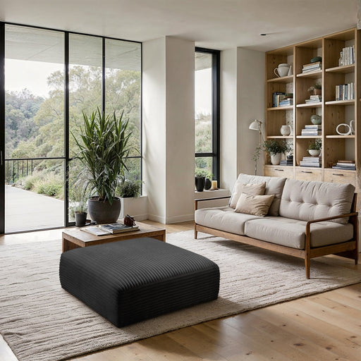 Shaggy Corduroy Performance Fabric Upholstered Ottoman in Black - 641Black-Ott